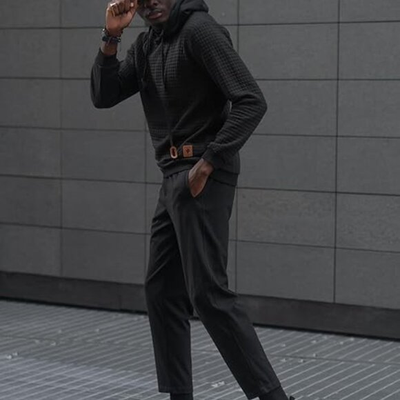 COOFANDY Men’s Jacquard Drawstring Pullover Hoodie - Picture 2 of 3